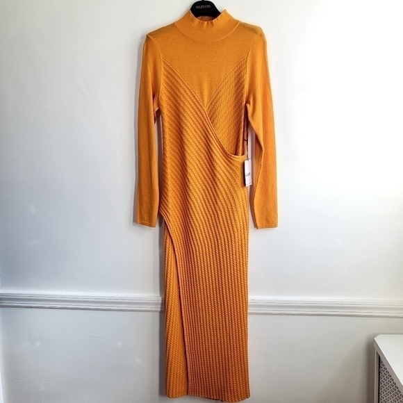 New AMUR Leticia Cable Rib Knit Orange Midi Dress NWT Small - Picture 10 of 17